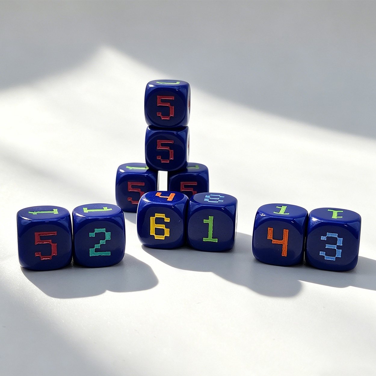 Board Game Solo - 10pcs 14mm 6-Sided rounded 6-color digital