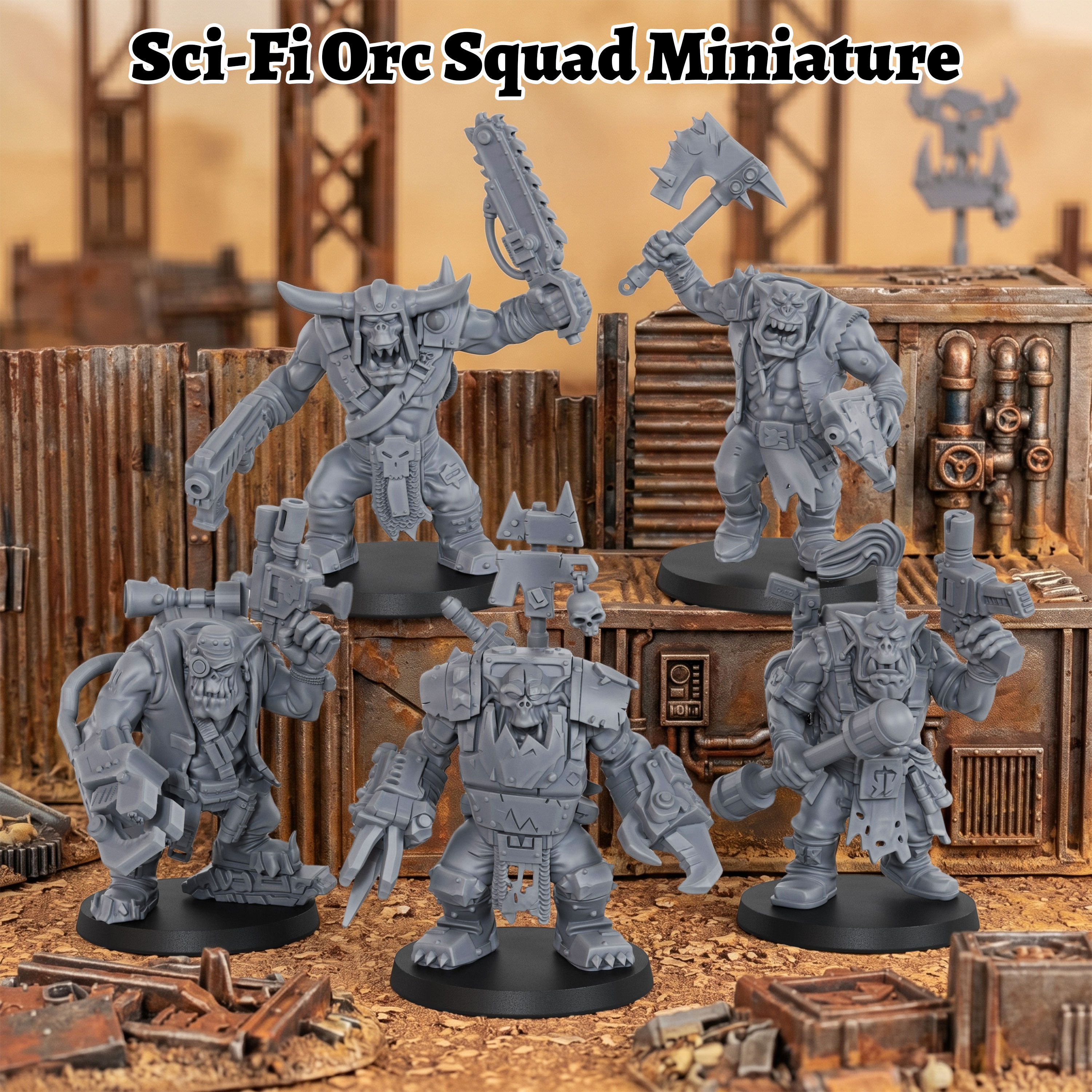 Miniature Terrain Set - Sci-Fi Orc Squad Miniature Set -