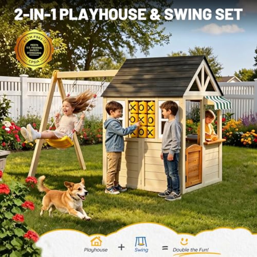 Wooden Playhouse with Swing Se - огляд і ціна Board Game Room