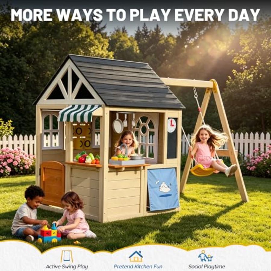 Wooden Playhouse with Swing Se - огляд і ціна Board Game Room
