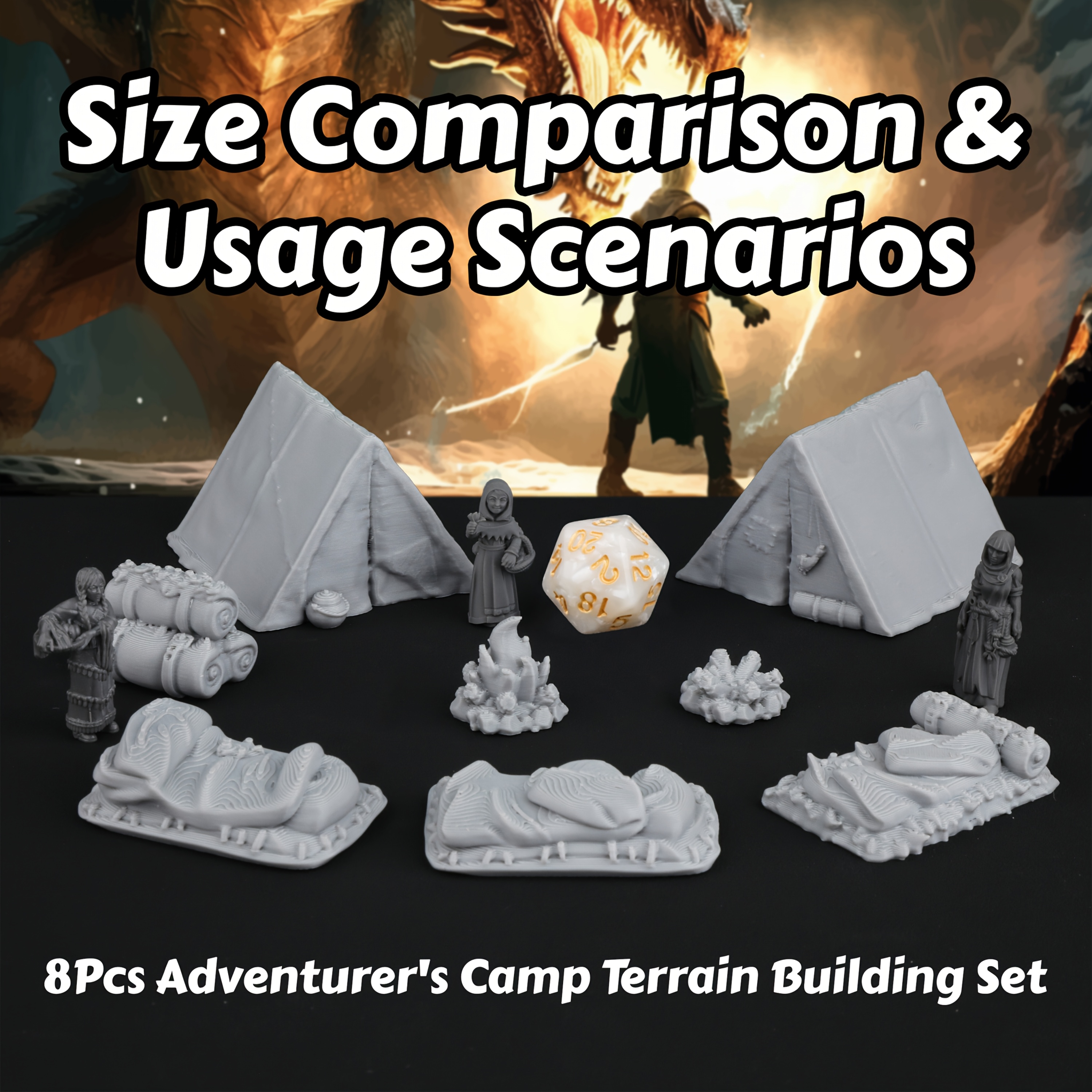 8pcs RPG Adventurer's Camp Min - огляд і ціна Miniature Terrain Set